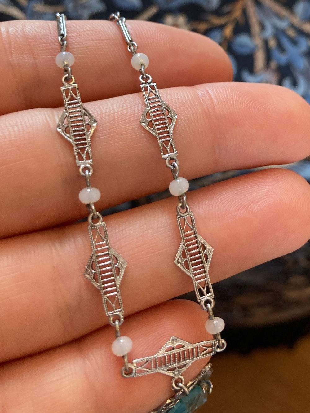 Antique Edwardian Choker Paste Aquamarine Blue Lavaliere Necklace “xxx” Motifs - Picture 7 of 16